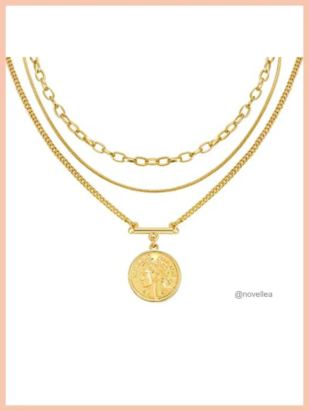 Gold Plated Layered Pendant Choker Necklace for Women 3 Layer Adjustable Coin